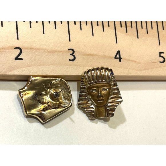 Ancient Egyptian Style Gold Tone Post Earrings Golden Pharaoh Costume Jewelry - Picture 3 of 4
